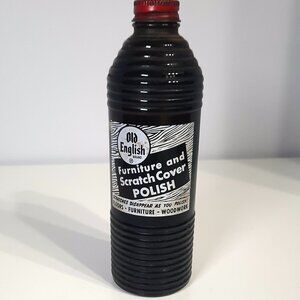 VTG Old English Scratch Cover Polish Amber Ribbed Bottle 1950s Prop Decor